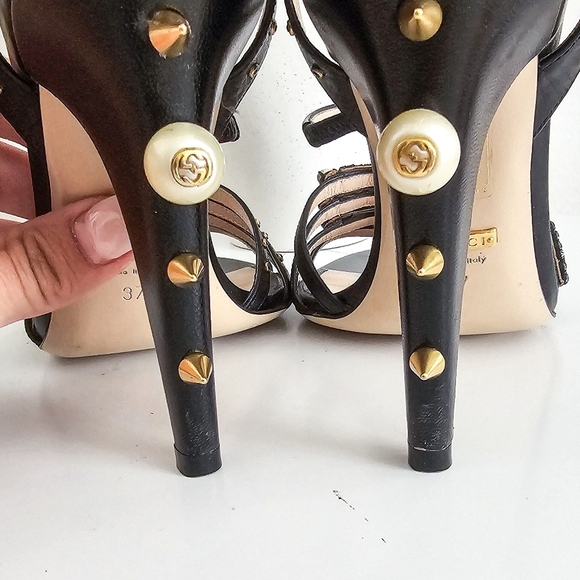 Gucci Wangy Crystal hand strappy high heel leather sandals size 37 - Picture 10 of 16